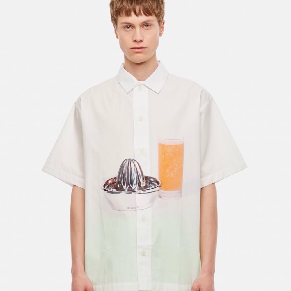 Worn once Jacquemus “Le Splash” size EU 48 white button-down orange press shirt